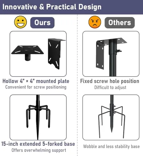 Ansionsol 75 Inch Smart Bird Feeder Pole with 5-Prong Base, Adjustable Bird House Pole Mount Kit for Outdoors, Heavy Duty Bird Feeder Stand for Wild Birds Watching, Black