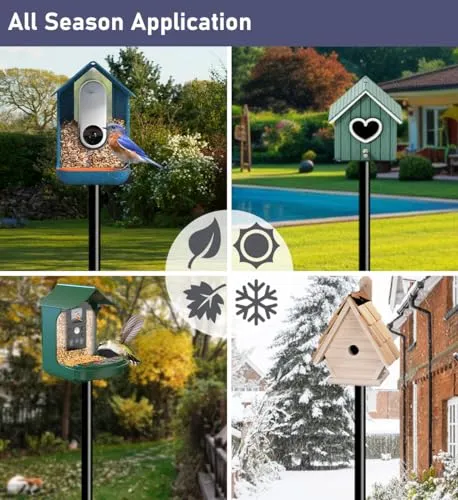 Ansionsol 75 Inch Smart Bird Feeder Pole with 5-Prong Base, Adjustable Bird House Pole Mount Kit for Outdoors, Heavy Duty Bird Feeder Stand for Wild Birds Watching, Black