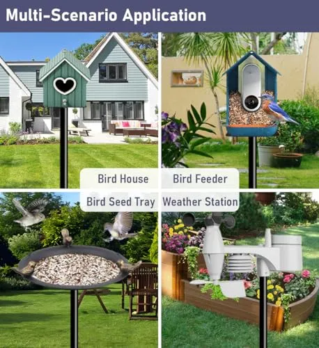 Ansionsol 75 Inch Smart Bird Feeder Pole with 5-Prong Base, Adjustable Bird House Pole Mount Kit for Outdoors, Heavy Duty Bird Feeder Stand for Wild Birds Watching, Black