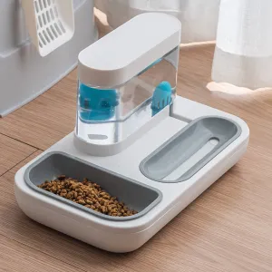 Automatic Pet Water Dispenser & Feeder - 1500ml Capacity, Double Bowl Design, Snow Mountain White & Starry Blue