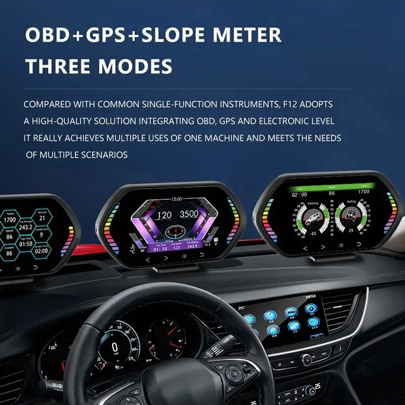 Automotive 3-in-1 OBD2 GPS Tilt Meter HUD