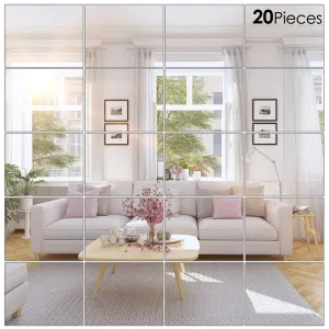 BBTO 20 Pieces Mirror Sheets Self Adhesive Non Glass Cut to Size Mirror Stickers Tiles for Wall Flexible Sticky Mirror (8 x 10 Inch)