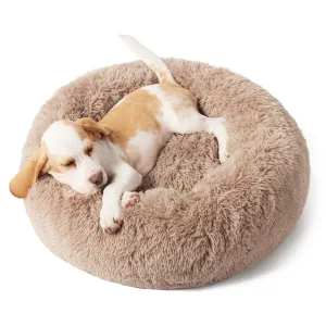 Bedsure Calming Dog Bed for Small Dogs - Donut Washable Small Pet Bed, 23 inches Anti-Slip Round Fluffy Plush Faux Fur Large Cat Bed, Fits up to 25 lbs Pets, Camel