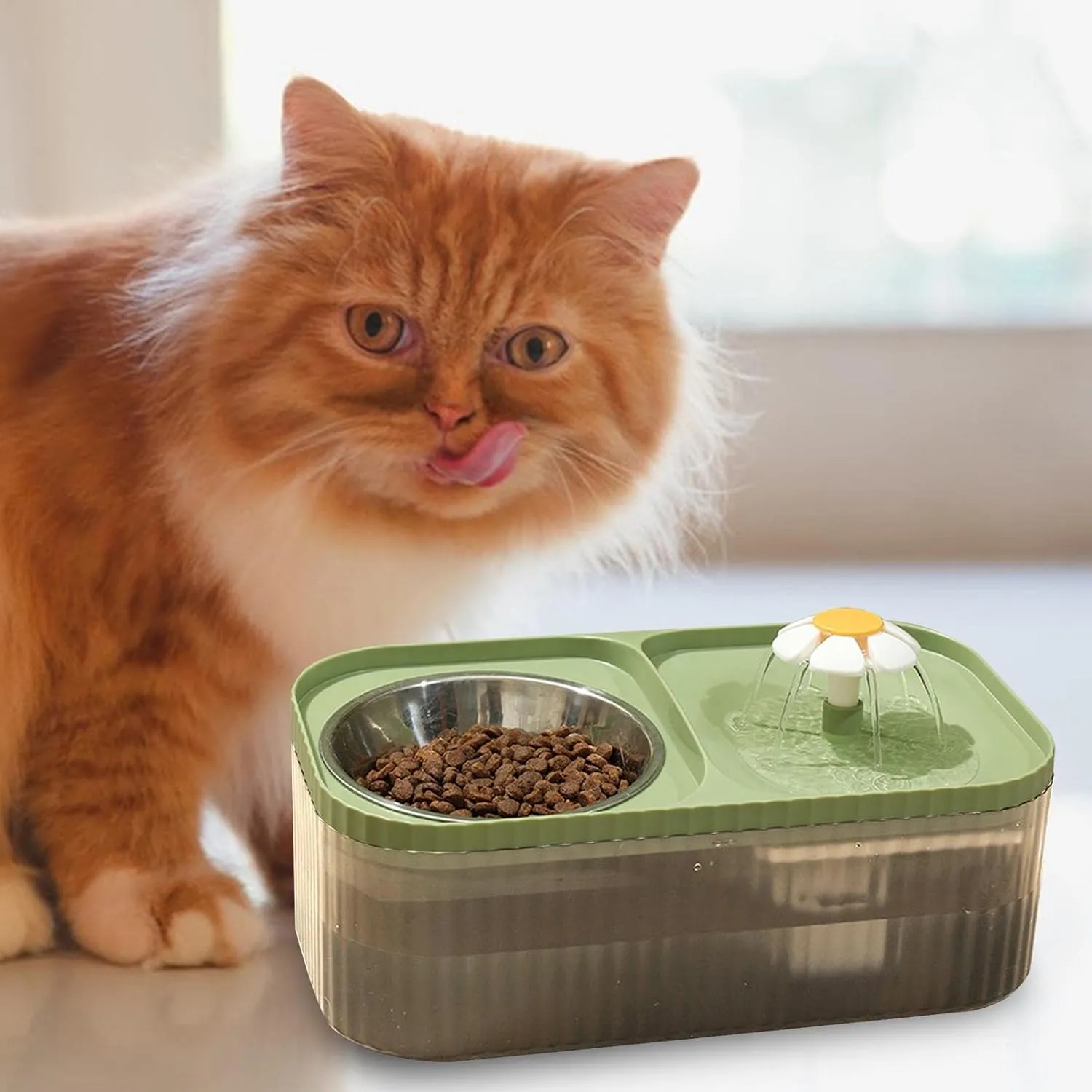 Cat Food Bowl With Automatic Flower Fountain Pump Dp-208