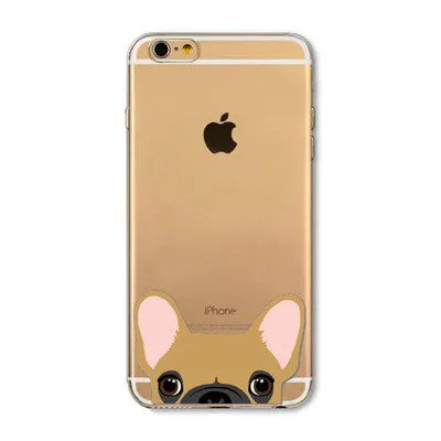 Cute Cartoon Animal Cat Dog BULLDOG Phone Case For iPhone 6 6s Plus 4.7" 5.5" Crystal Clear Soft TPU Gel Flexible Skin Cover