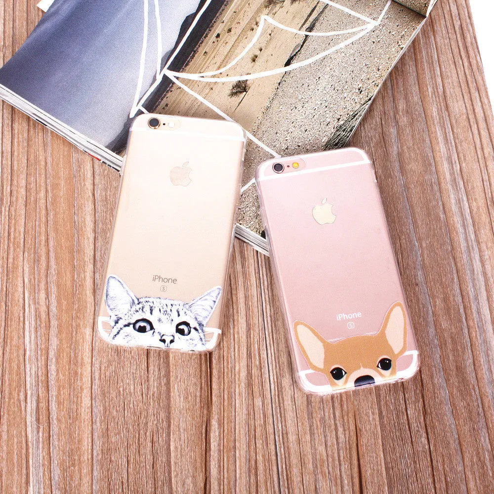 Cute Cartoon Animal Cat Dog BULLDOG Phone Case For iPhone 6 6s Plus 4.7" 5.5" Crystal Clear Soft TPU Gel Flexible Skin Cover