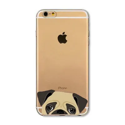 Cute Cartoon Animal Cat Dog BULLDOG Phone Case For iPhone 6 6s Plus 4.7" 5.5" Crystal Clear Soft TPU Gel Flexible Skin Cover