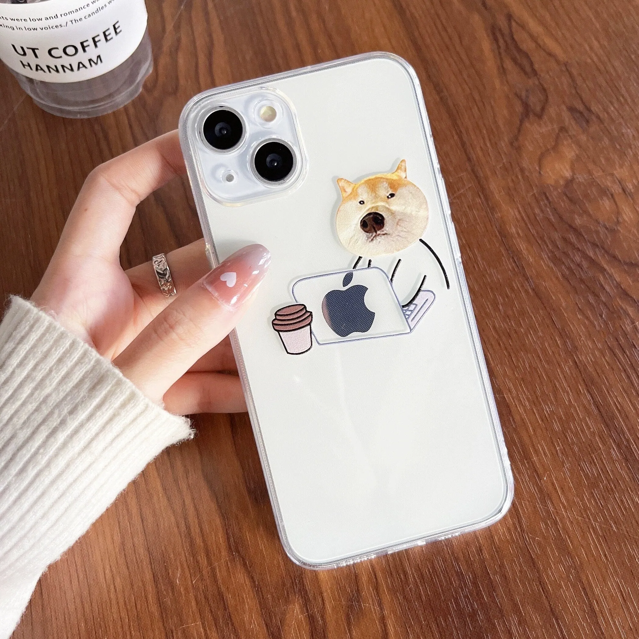 Cute Minimalist Clear Funny Face Pet Dog & Pet Cat Design Protective Shockproof Phone Case for iPhone X XS XR 6 7 8 11 12 13 14 15 Pro Max