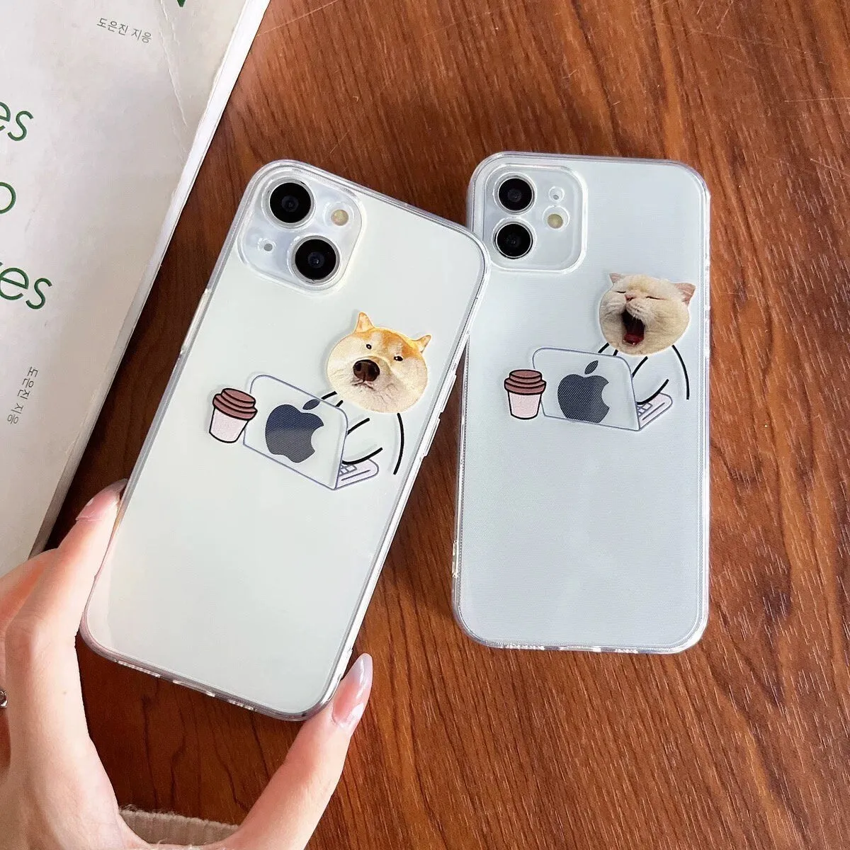 Cute Minimalist Clear Funny Face Pet Dog & Pet Cat Design Protective Shockproof Phone Case for iPhone X XS XR 6 7 8 11 12 13 14 15 Pro Max