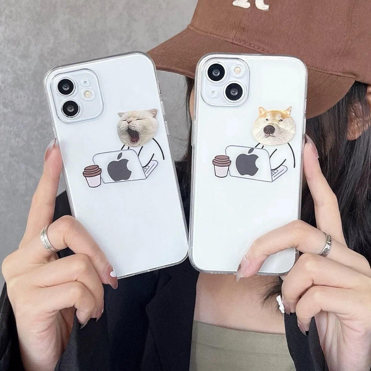 Cute Minimalist Clear Funny Face Pet Dog & Pet Cat Design Protective Shockproof Phone Case for iPhone X XS XR 6 7 8 11 12 13 14 15 Pro Max