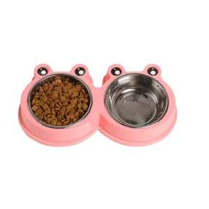 Emily Pets Stainless Steel Double Feeder Set Bowl for Dogs and Cats (Pink)