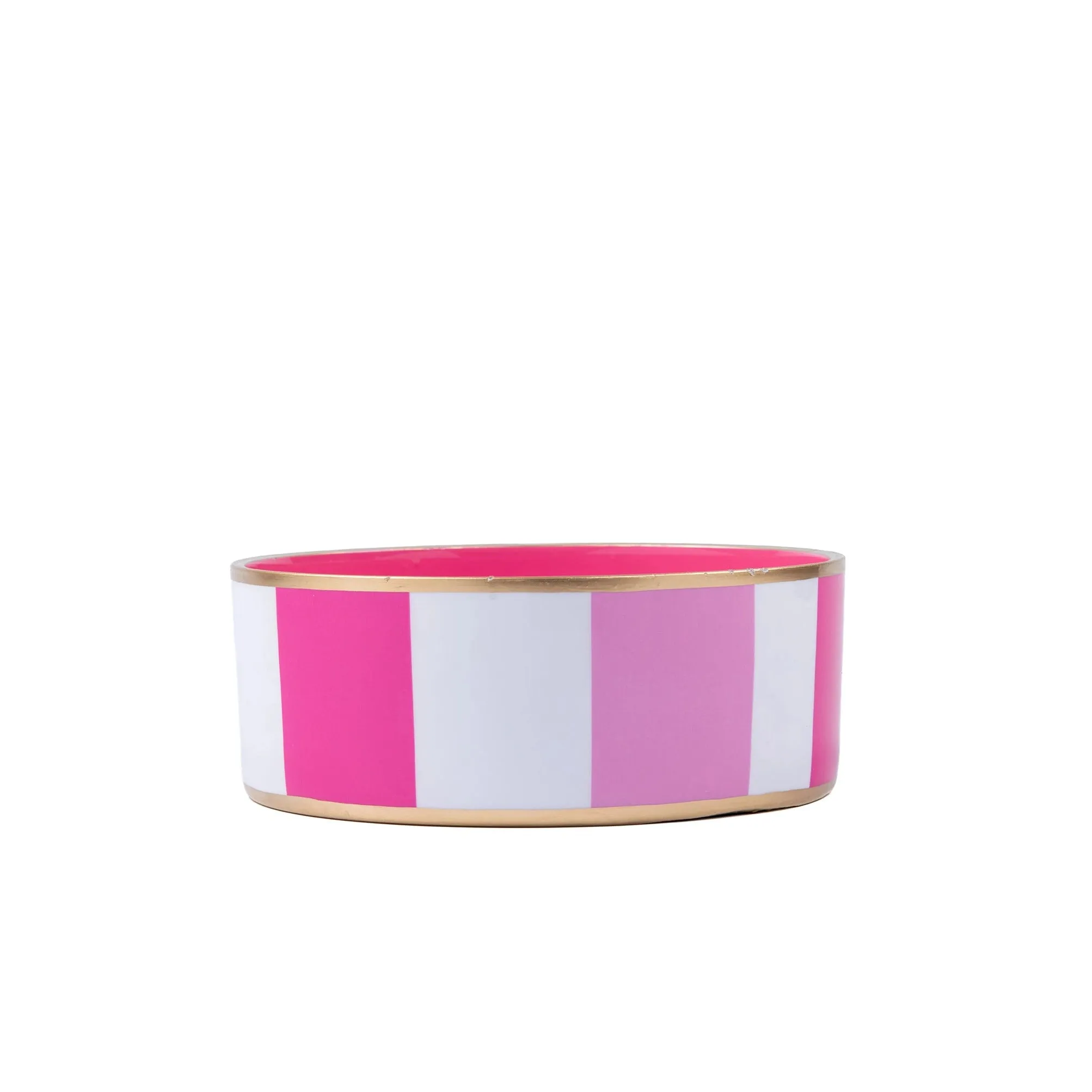 Enameled Ceramic Pet Bowl - Pink & White