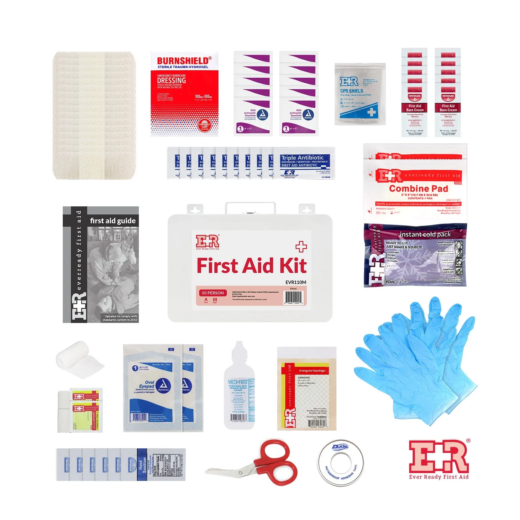 Ever Ready First Aid 10 Person First Aid Kit with Metal Case, Type III, Ansi A, OSHA Compliant