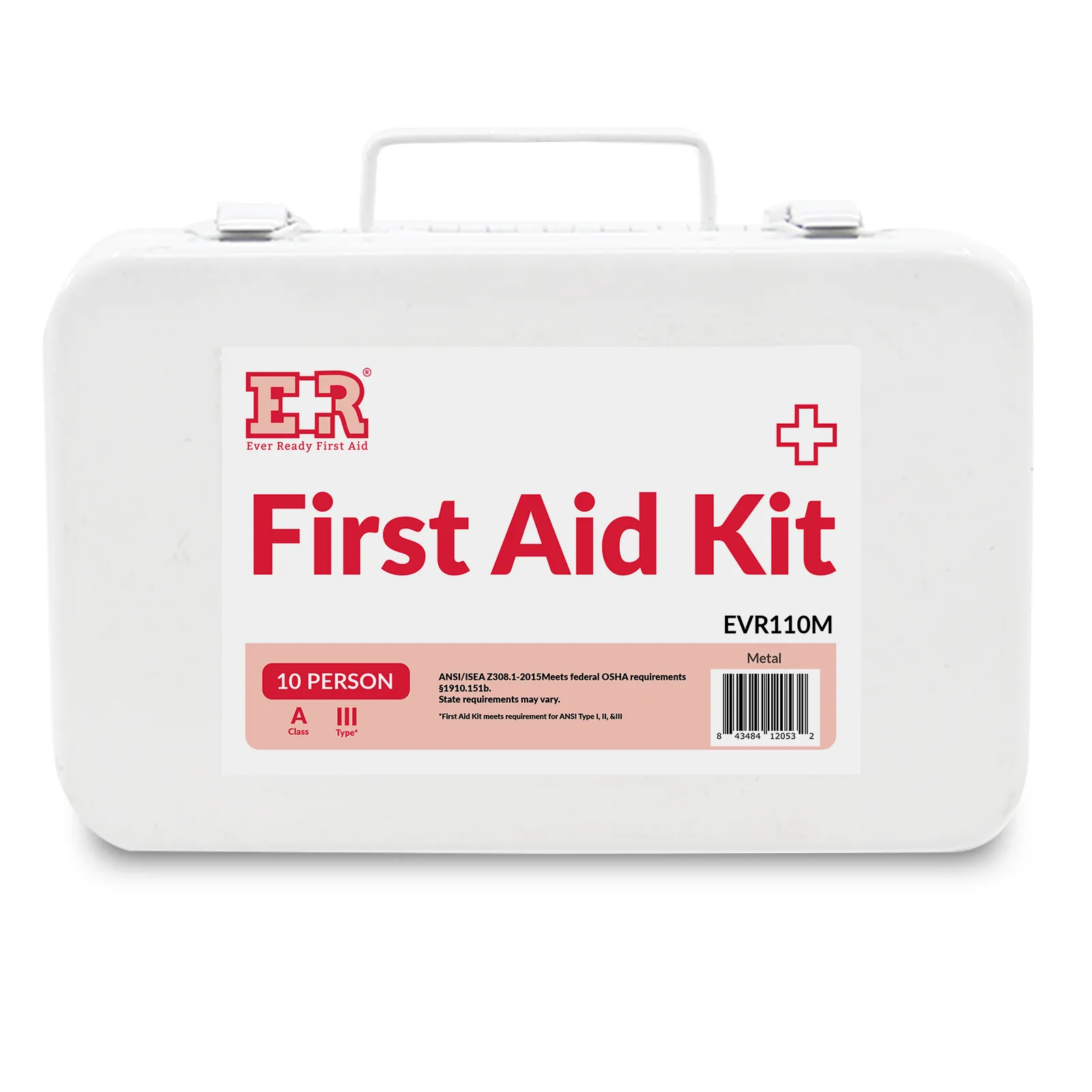 Ever Ready First Aid 10 Person First Aid Kit with Metal Case, Type III, Ansi A, OSHA Compliant