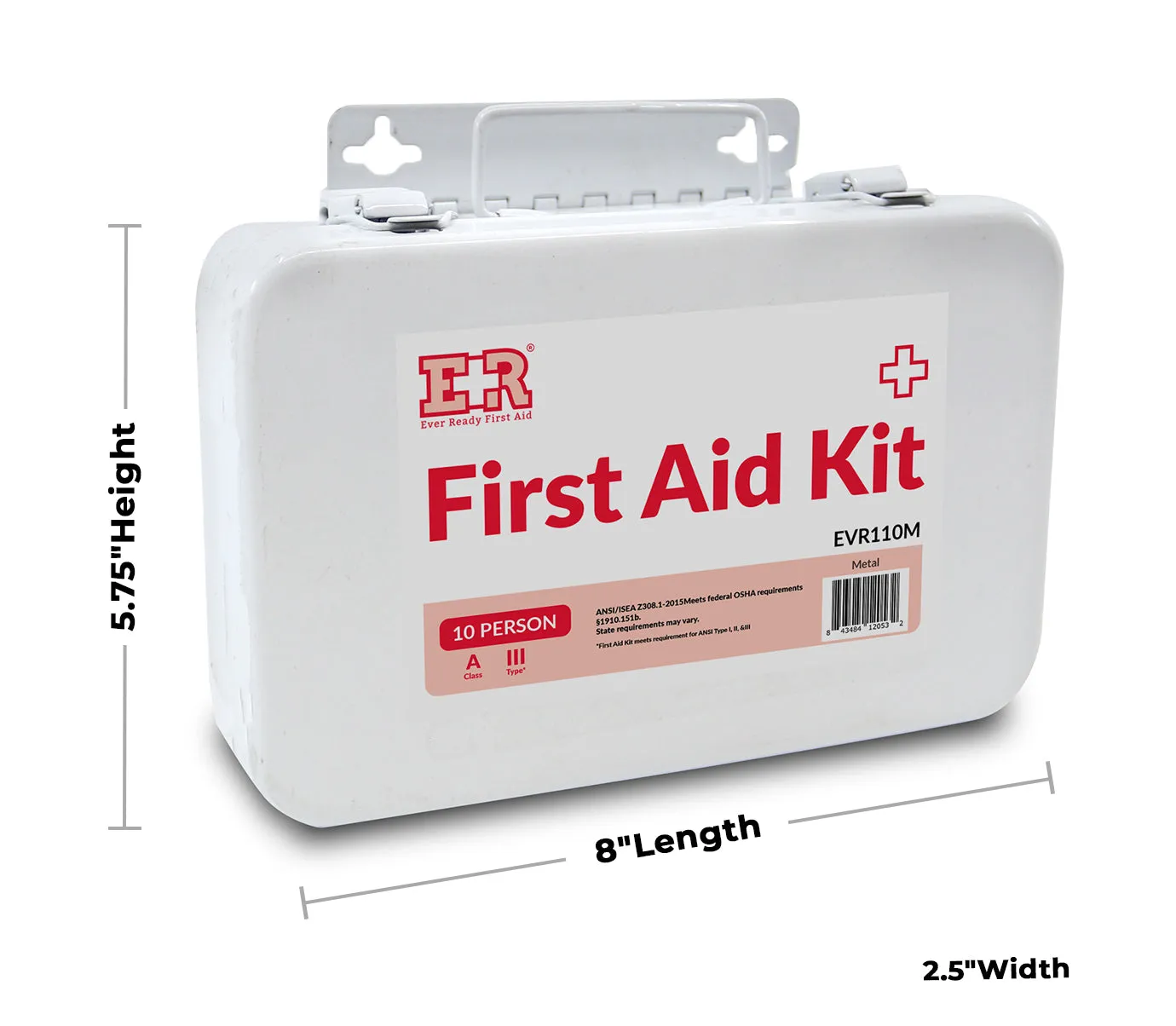 Ever Ready First Aid 10 Person First Aid Kit with Metal Case, Type III, Ansi A, OSHA Compliant