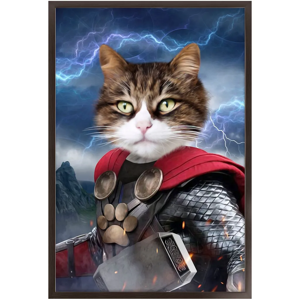 God of Blunder - Thor, Superhero Inspired Custom Pet Portrait Framed Satin Paper Print