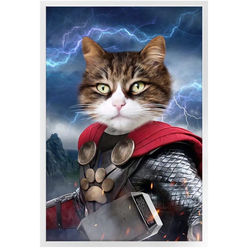 God of Blunder - Thor, Superhero Inspired Custom Pet Portrait Framed Satin Paper Print