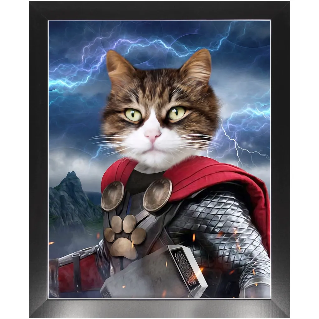 God of Blunder - Thor, Superhero Inspired Custom Pet Portrait Framed Satin Paper Print