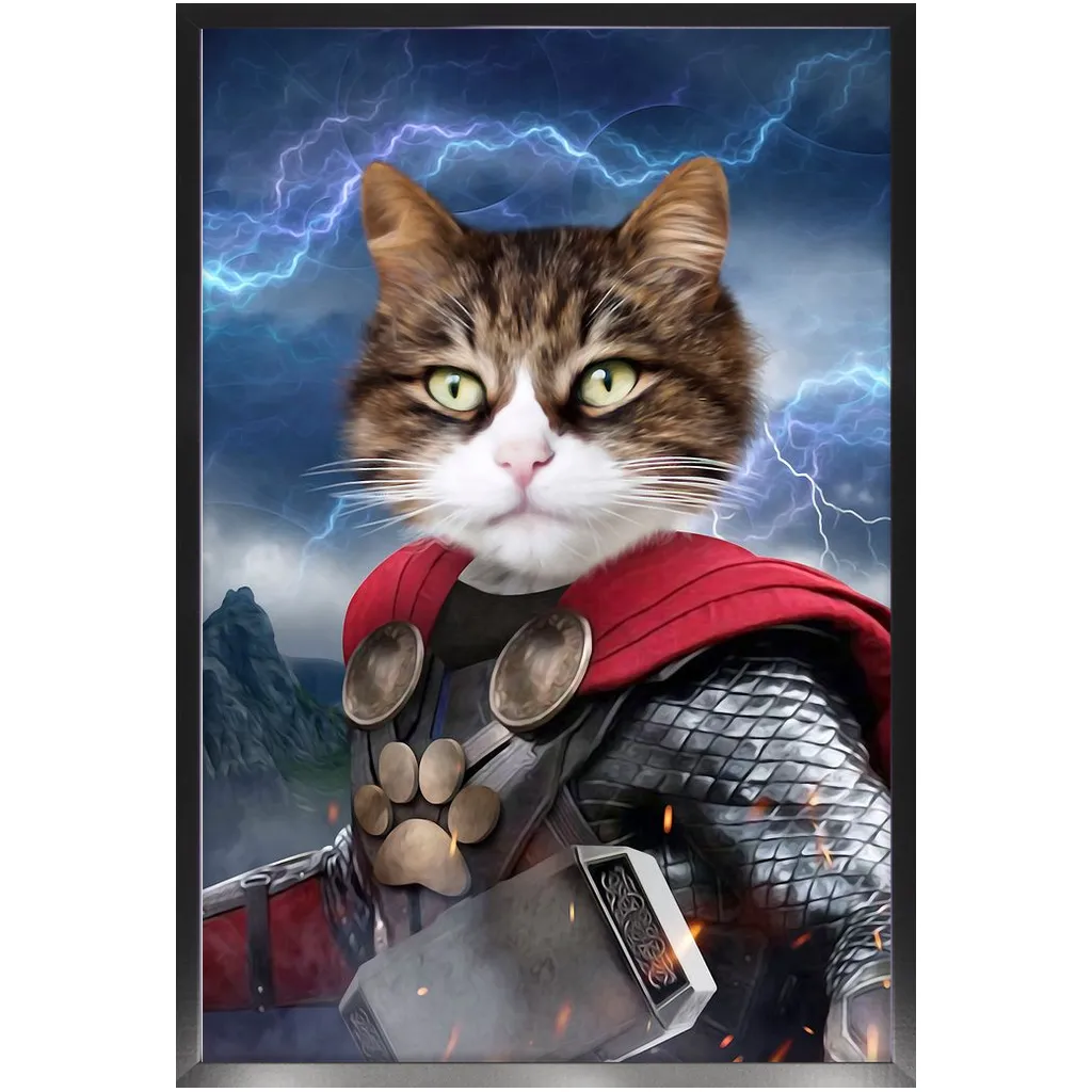 God of Blunder - Thor, Superhero Inspired Custom Pet Portrait Framed Satin Paper Print