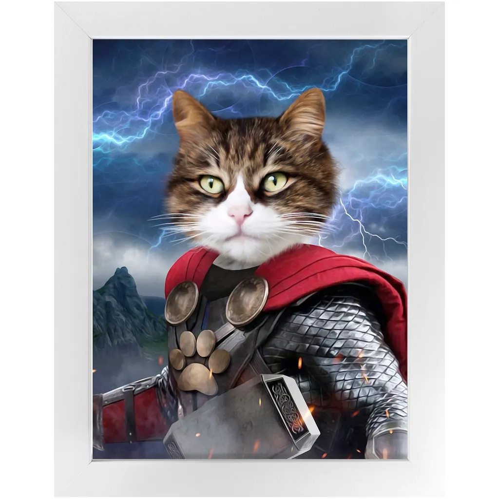 God of Blunder - Thor, Superhero Inspired Custom Pet Portrait Framed Satin Paper Print