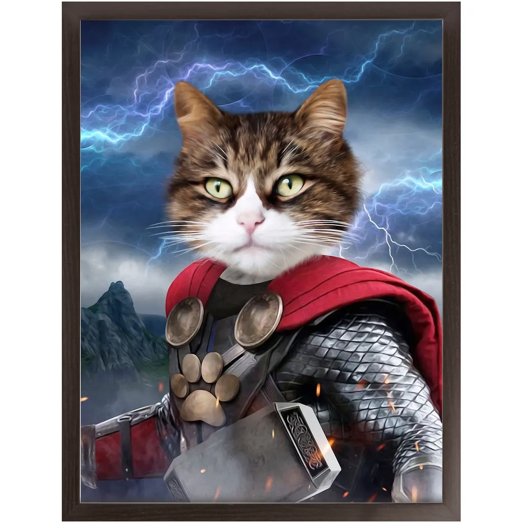 God of Blunder - Thor, Superhero Inspired Custom Pet Portrait Framed Satin Paper Print