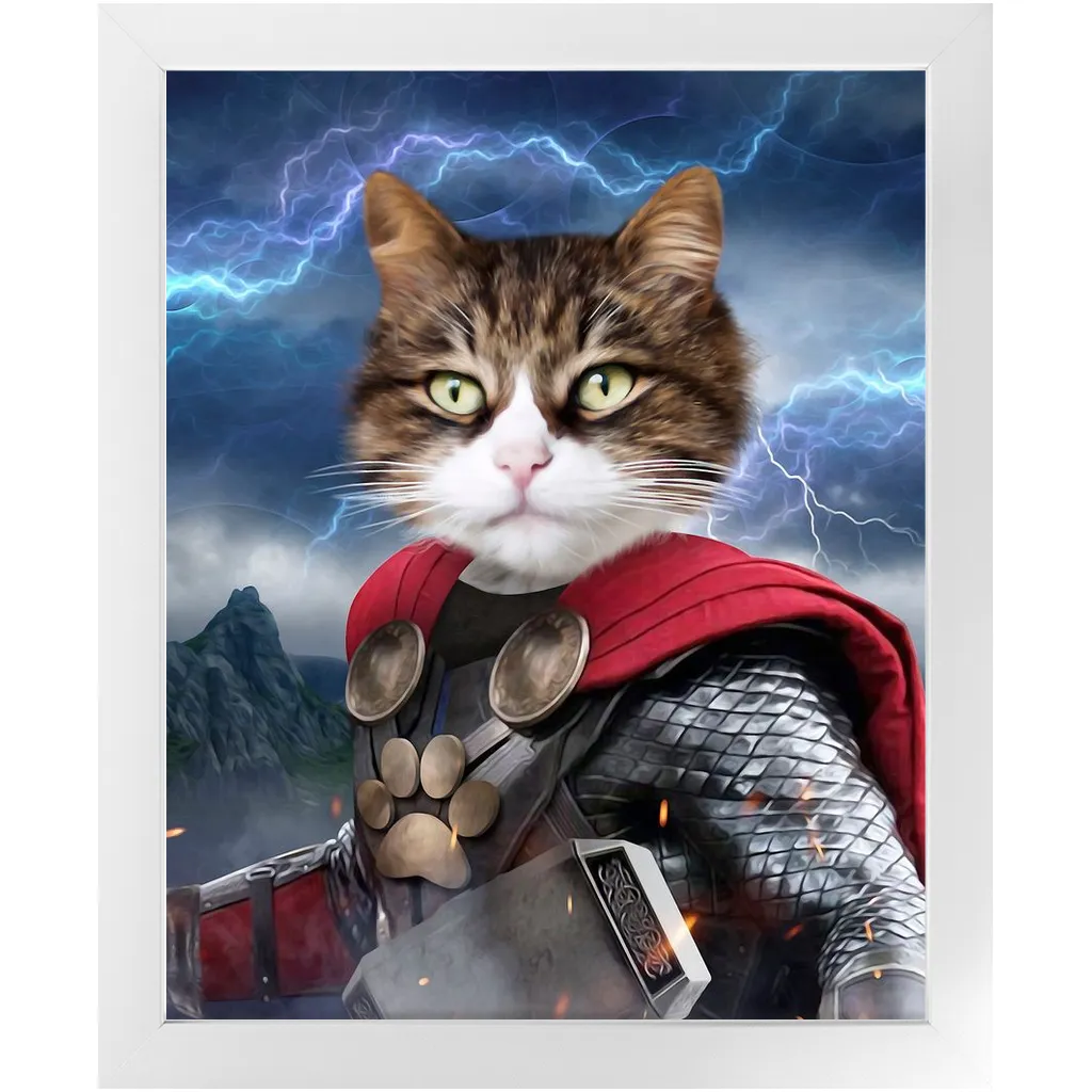 God of Blunder - Thor, Superhero Inspired Custom Pet Portrait Framed Satin Paper Print