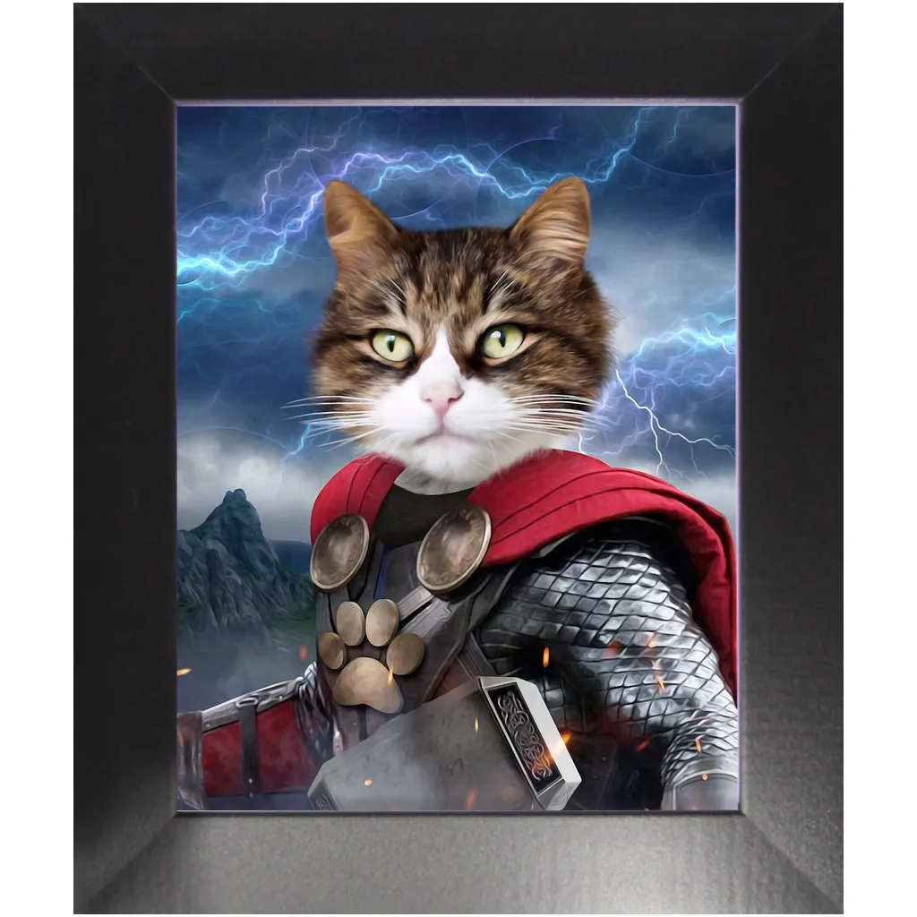 God of Blunder - Thor, Superhero Inspired Custom Pet Portrait Framed Satin Paper Print