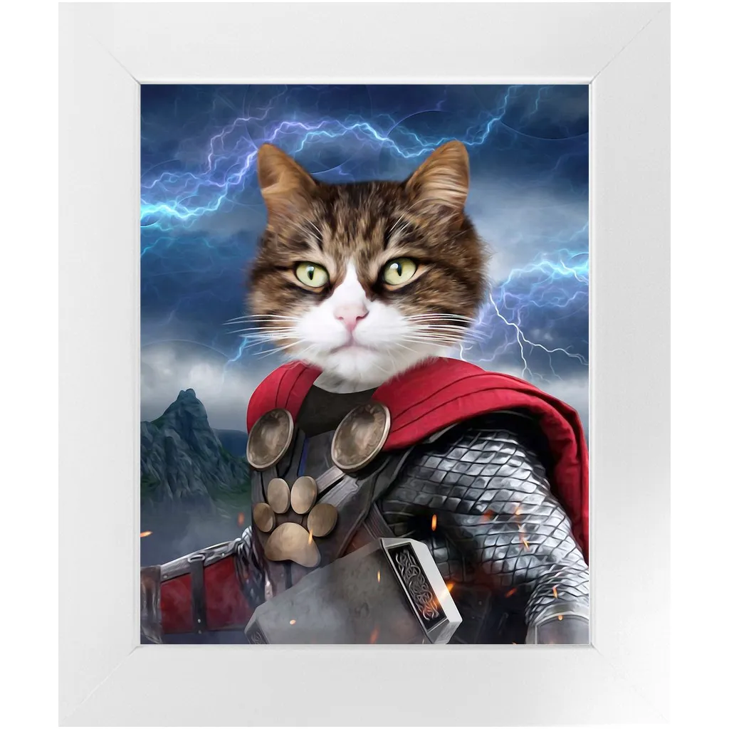 God of Blunder - Thor, Superhero Inspired Custom Pet Portrait Framed Satin Paper Print