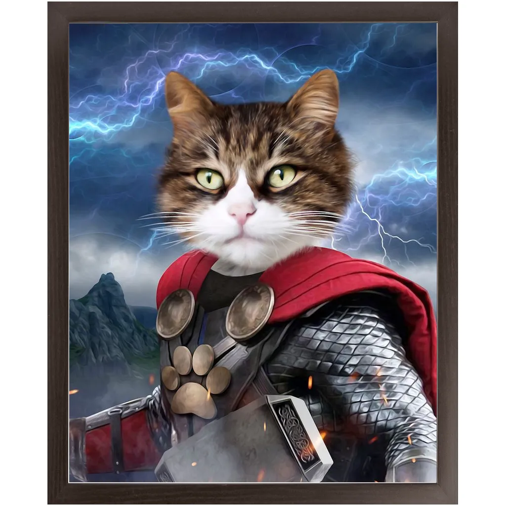 God of Blunder - Thor, Superhero Inspired Custom Pet Portrait Framed Satin Paper Print