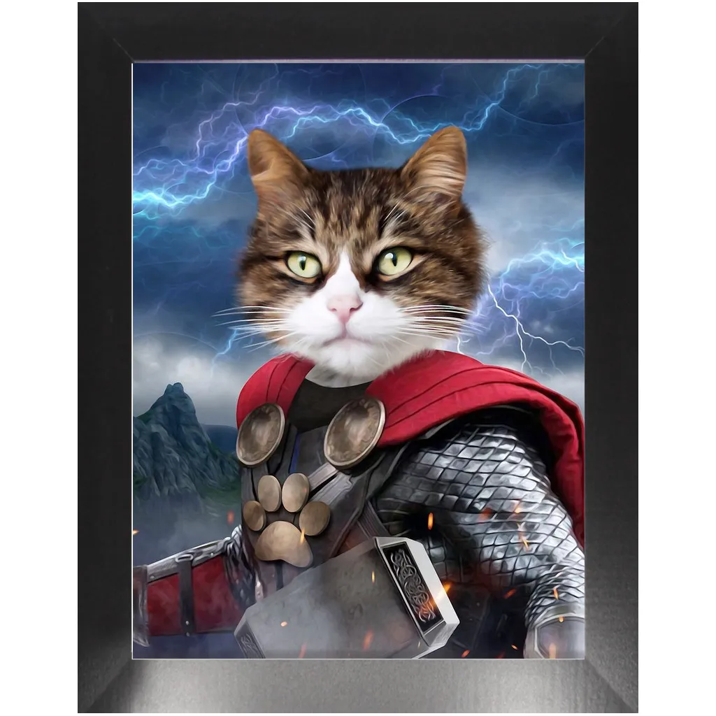 God of Blunder - Thor, Superhero Inspired Custom Pet Portrait Framed Satin Paper Print