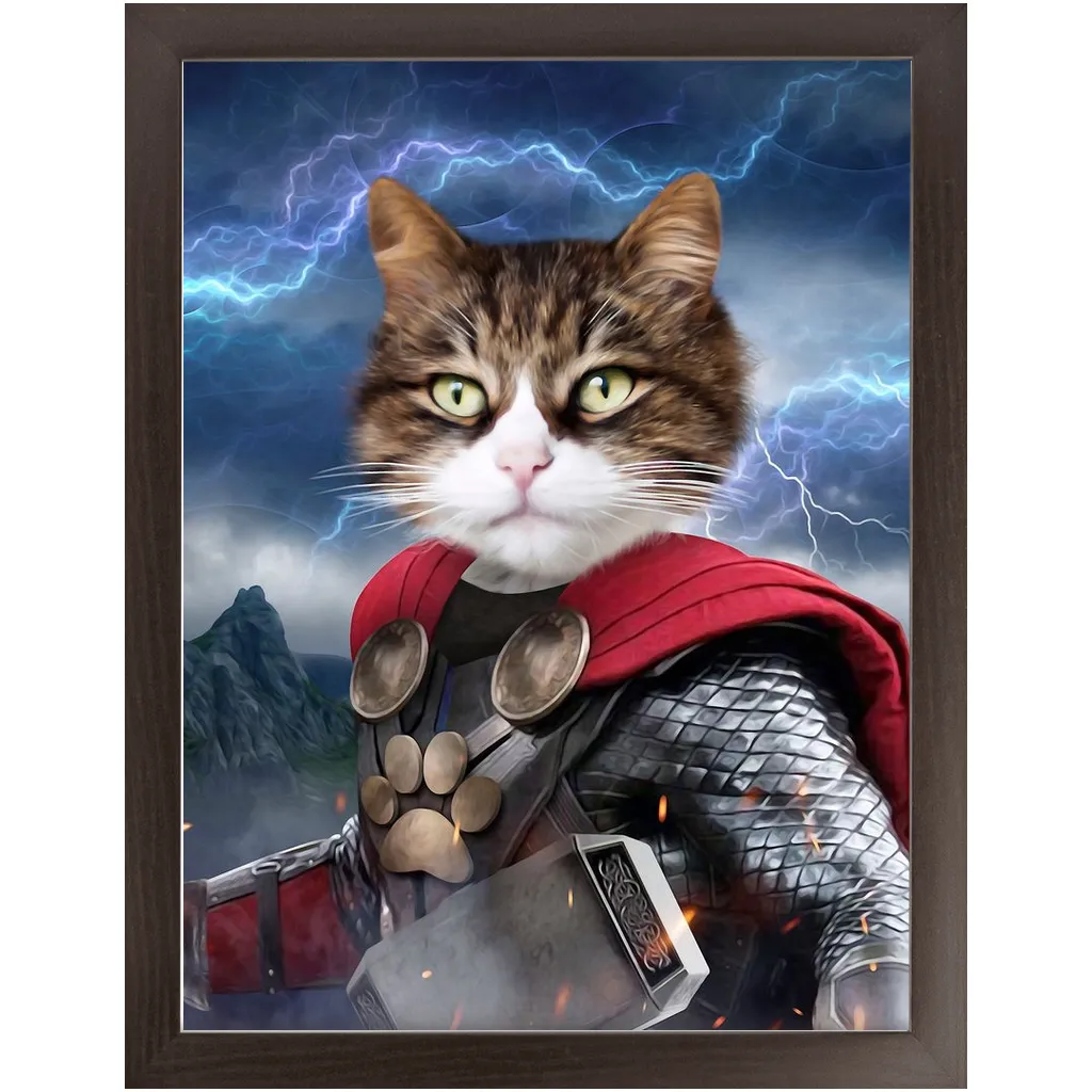 God of Blunder - Thor, Superhero Inspired Custom Pet Portrait Framed Satin Paper Print