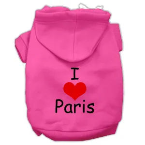 I Love Paris Screen Print Pet Hoodies Bright Pink Size Sm (10)