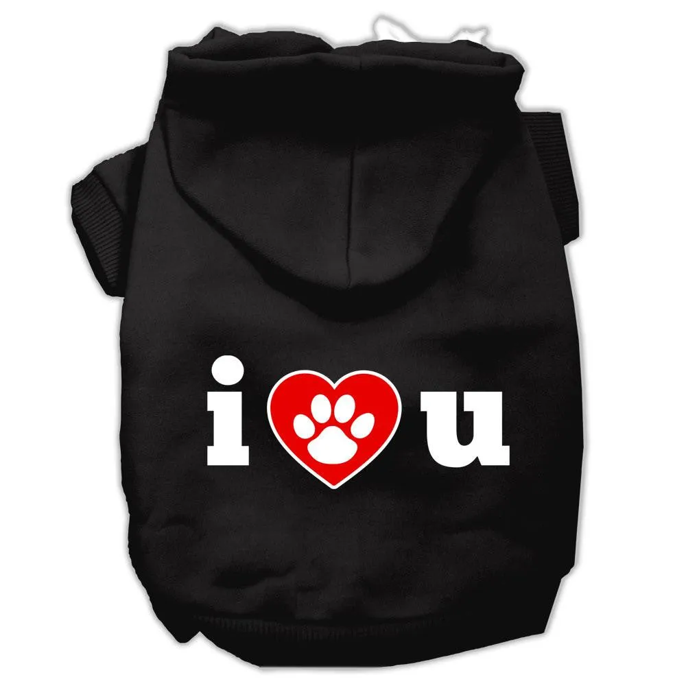 I Love U Screen Print Pet Hoodies Black Size XS (8)