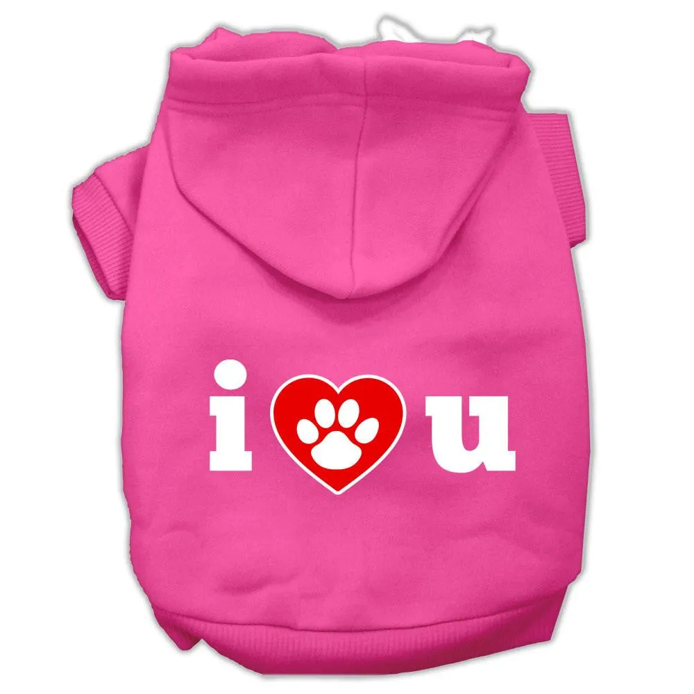 I Love U Screen Print Pet Hoodies Bright Pink Size XXL (18)