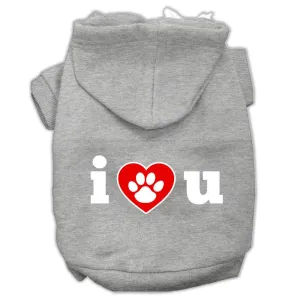 I Love U Screen Print Pet Hoodies Grey Size Xs (8)