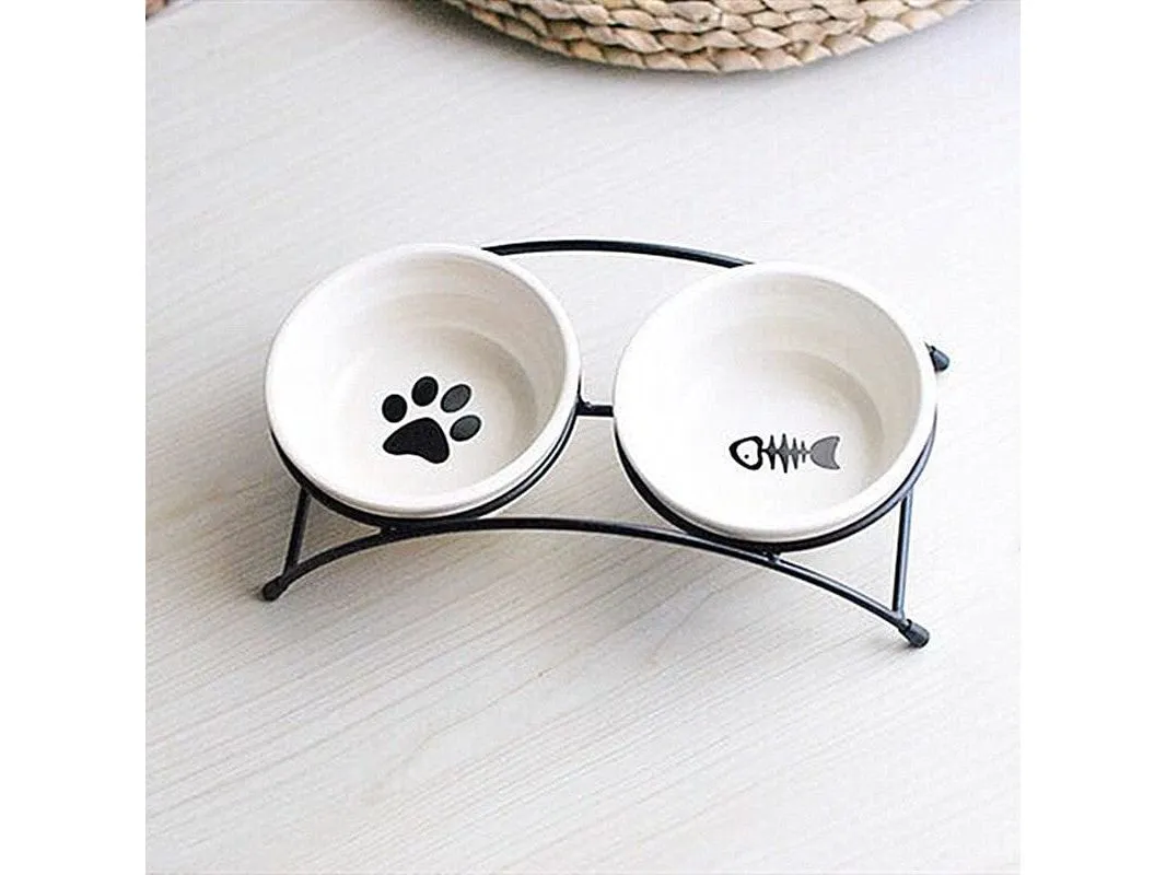 Iron frame ceramic double bowl