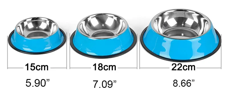 Multi-Colored, Stainless Steel Pet Bowls for Cats and Dogs