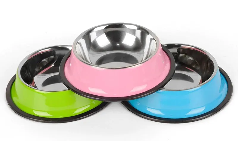 Multi-Colored, Stainless Steel Pet Bowls for Cats and Dogs