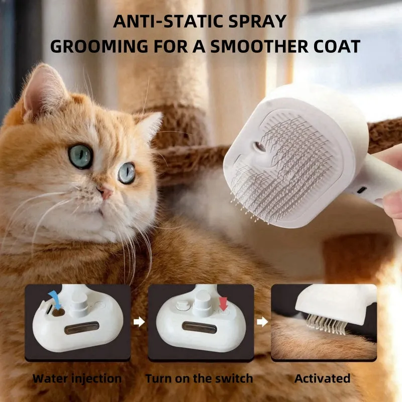 Multifunctional Pet Grooming Comb with Built-in Mist Humidifier for Dogs and Cats