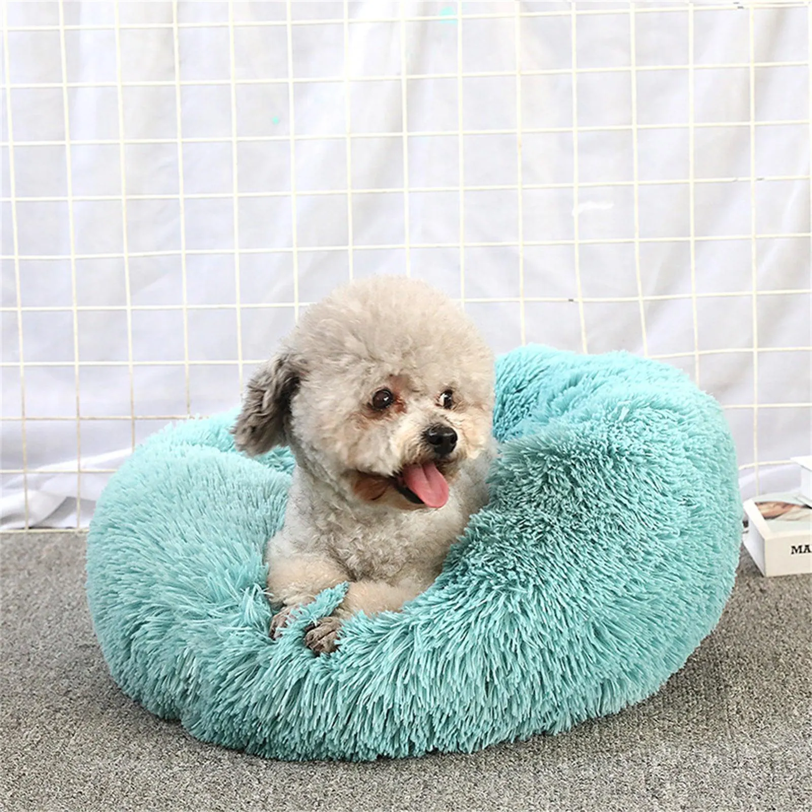 Pet Dog Bed Warm Plush Round Comfortable Nest Comfy Sleeping kennel Green M 70cm