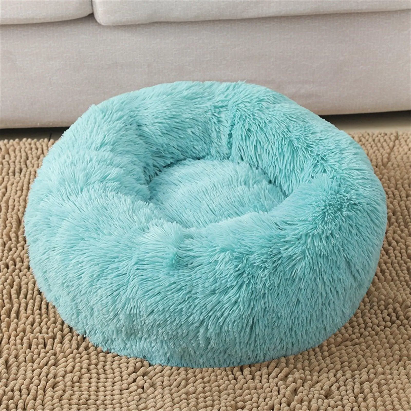 Pet Dog Bed Warm Plush Round Comfortable Nest Comfy Sleeping kennel Green M 70cm