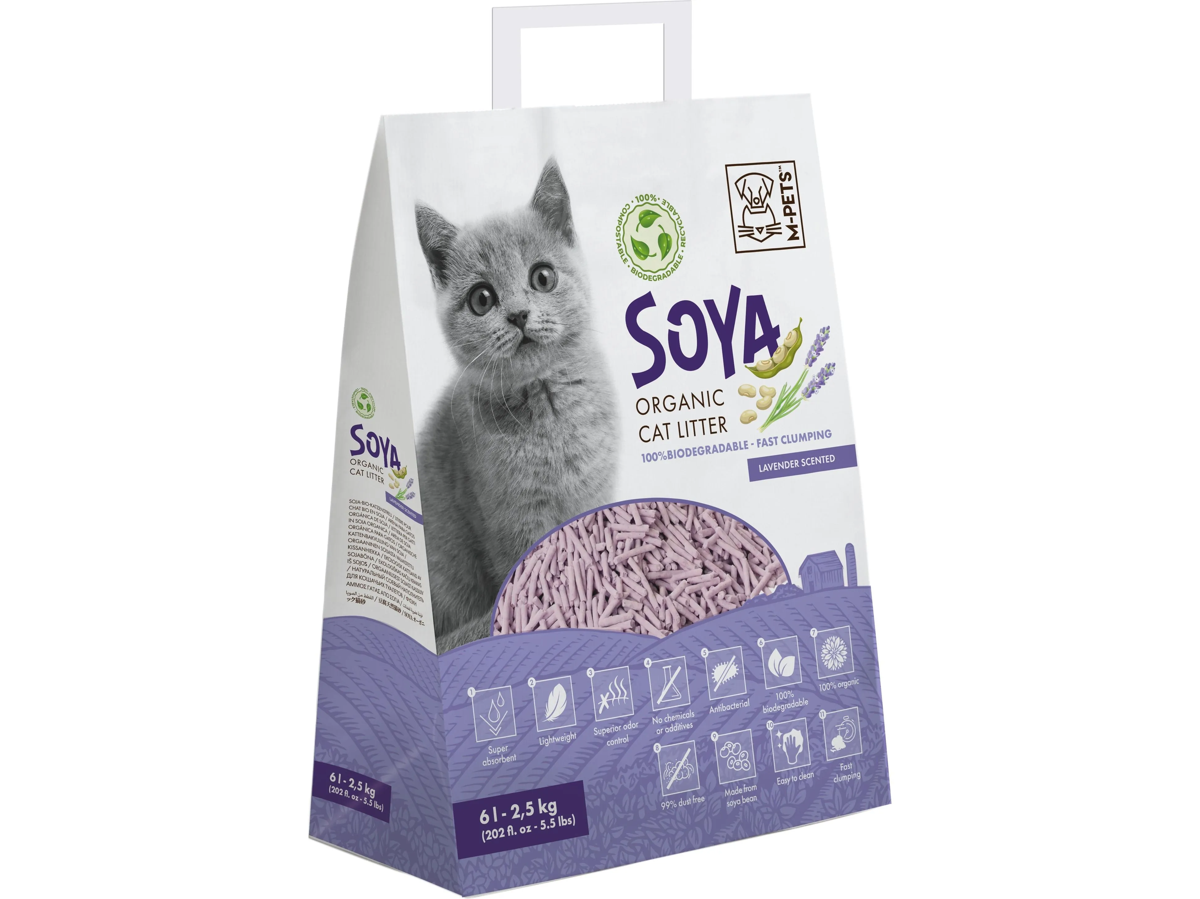 SOYA Organic Cat Litter Lavander Scented 6 L - 100% Biodegradable